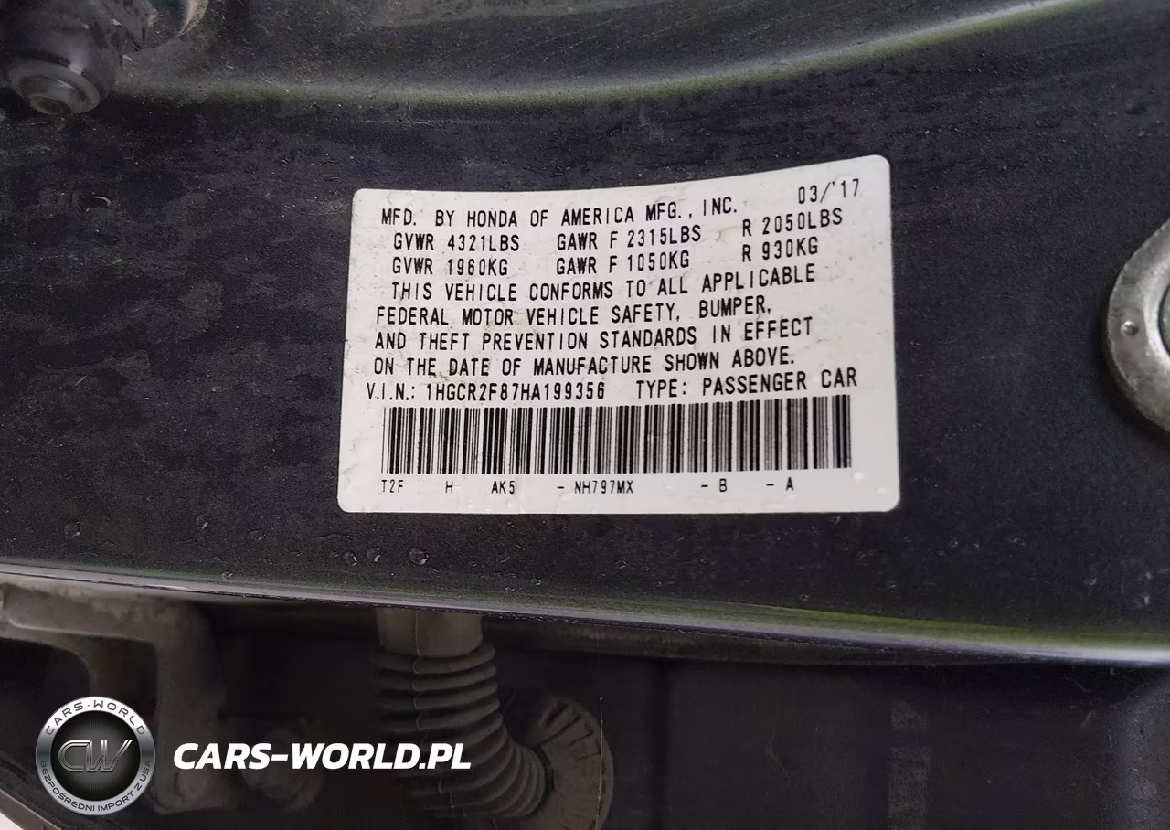 2017 Honda Accord Ex-L VIN:1HGCR2F87HA199356 - 9