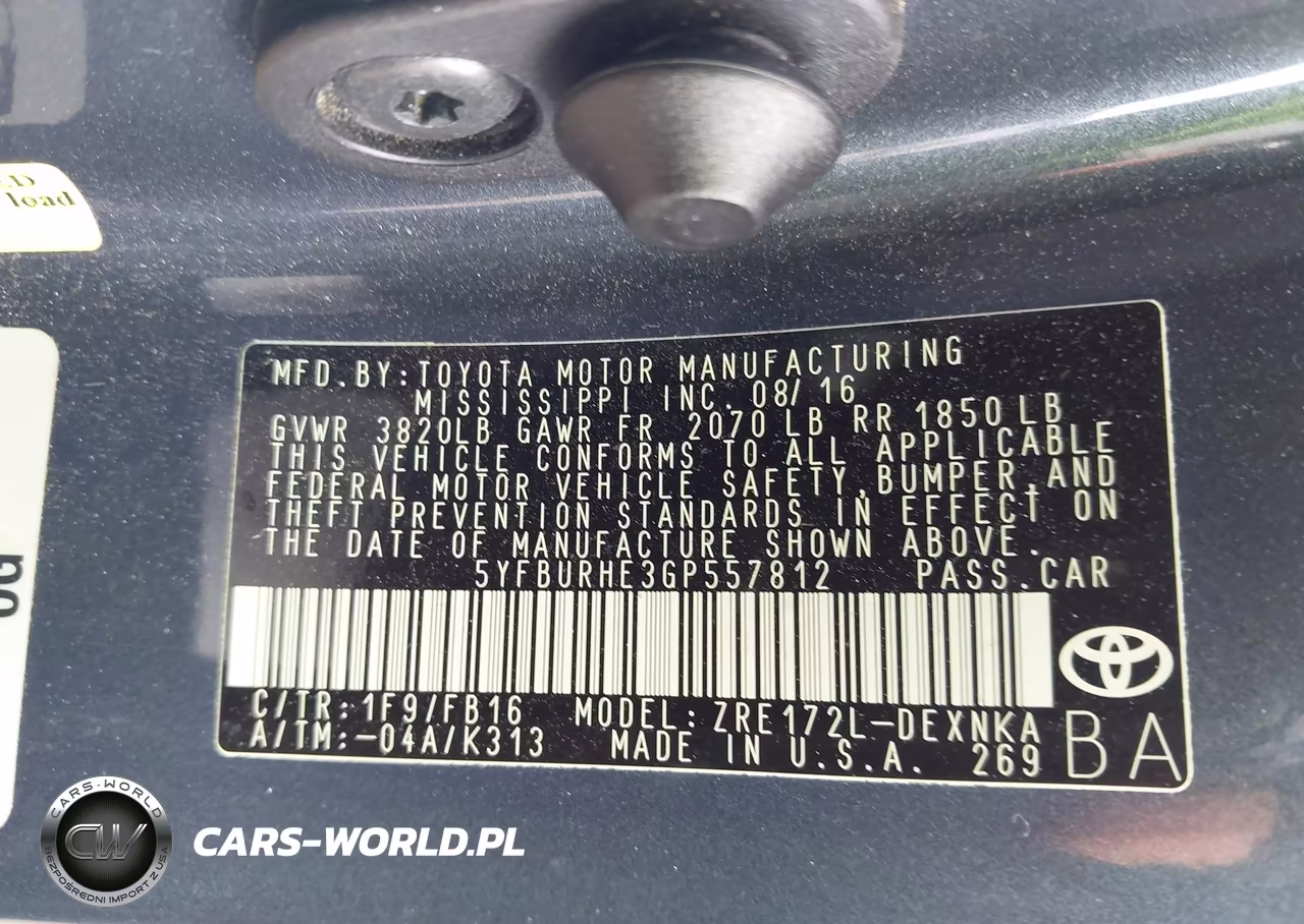 2016 Toyota Corolla Le Plus VIN:5YFBURHE3GP557812 - 9