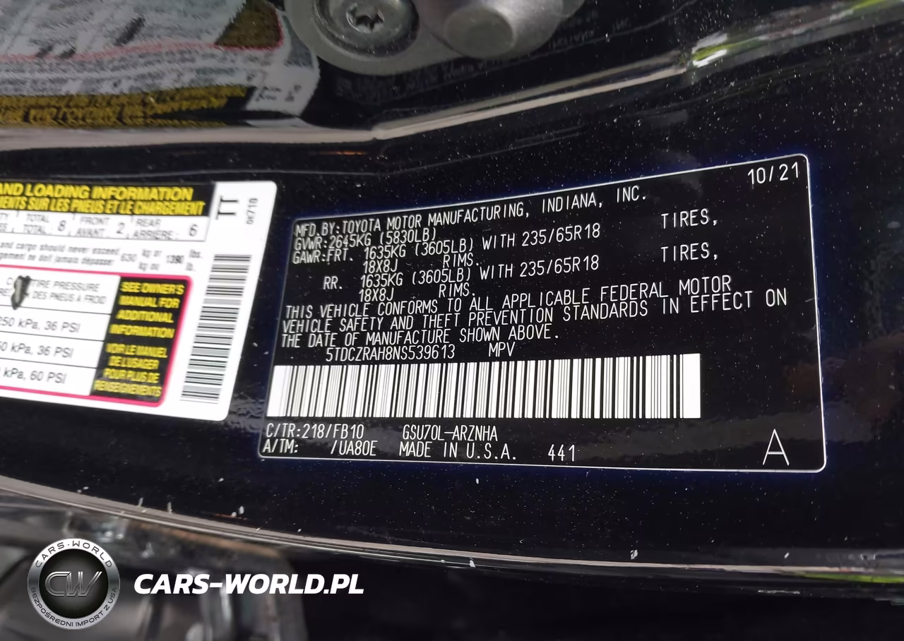 2022 Toyota Highlander L VIN:5TDCZRAH8NS539613 - 9