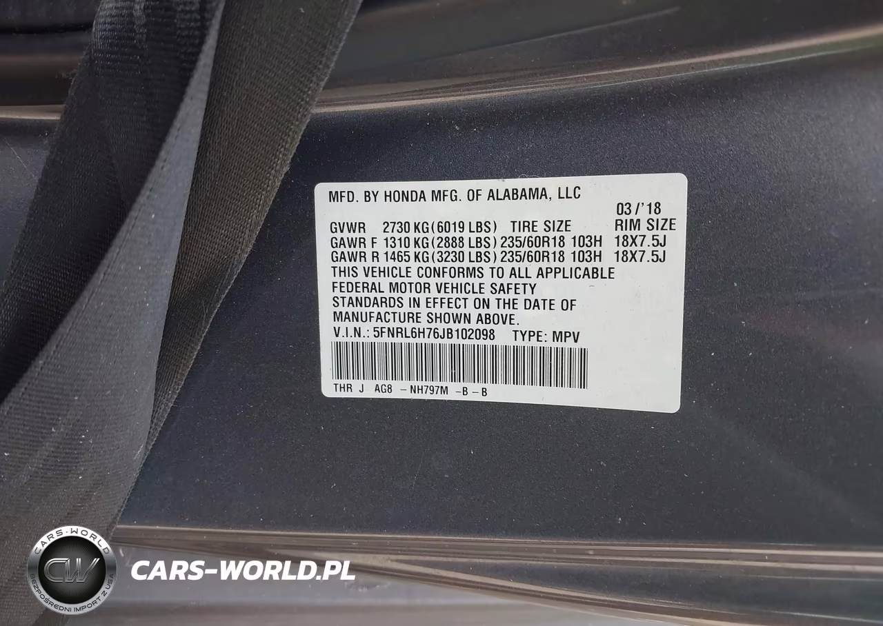 2018 Honda Odyssey Ex-L VIN:5FNRL6H76JB102098 - 9