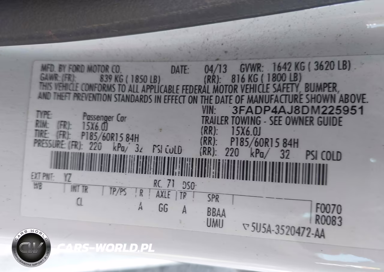 2013 Ford Fiesta S VIN:3FADP4AJ8DM225951 - 9