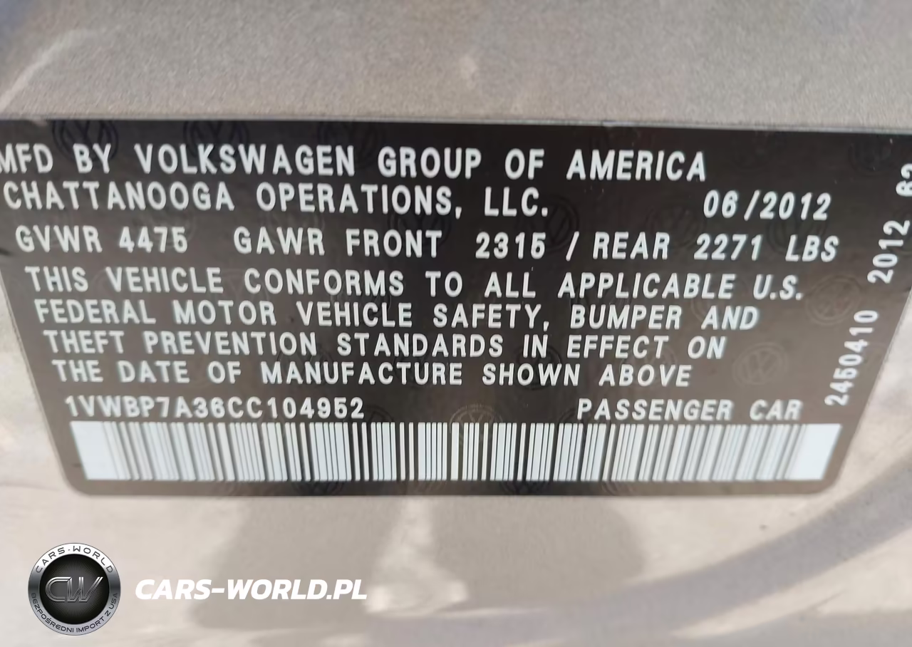 2012 Volkswagen Passat 2.5L Se VIN:1VWBP7A36CC104952 - 9