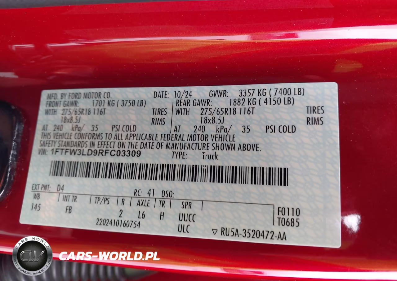 2024 Ford F-150 Xlt VIN:1FTFW3LD9RFC03309 - 9