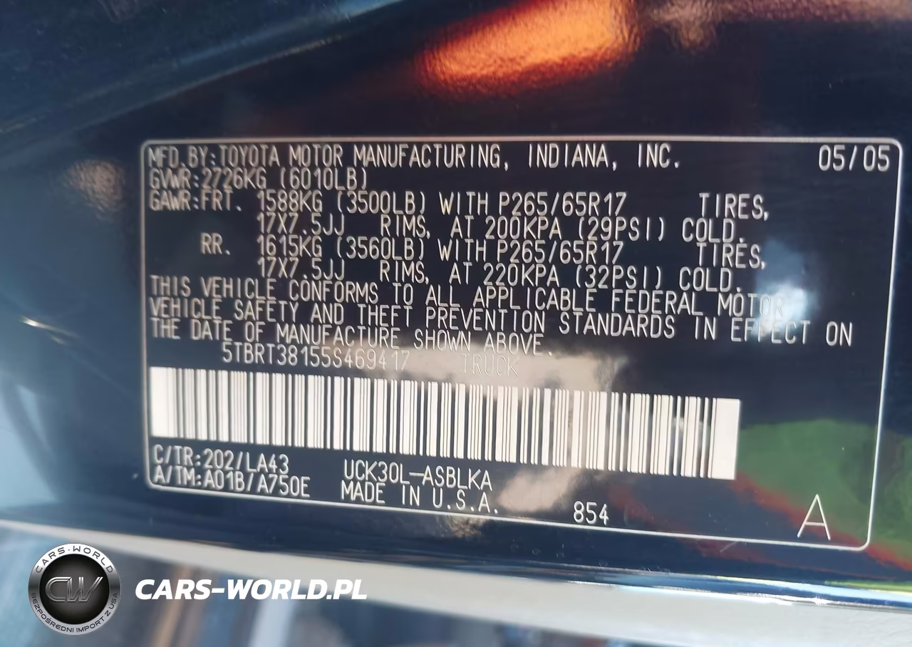 2005 Toyota Tundra Limited V8 VIN:5TBRT38155S469417 - 9