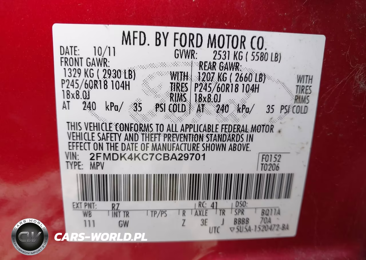 2012 Ford Edge Limited VIN:2FMDK4KC7CBA29701 - 9