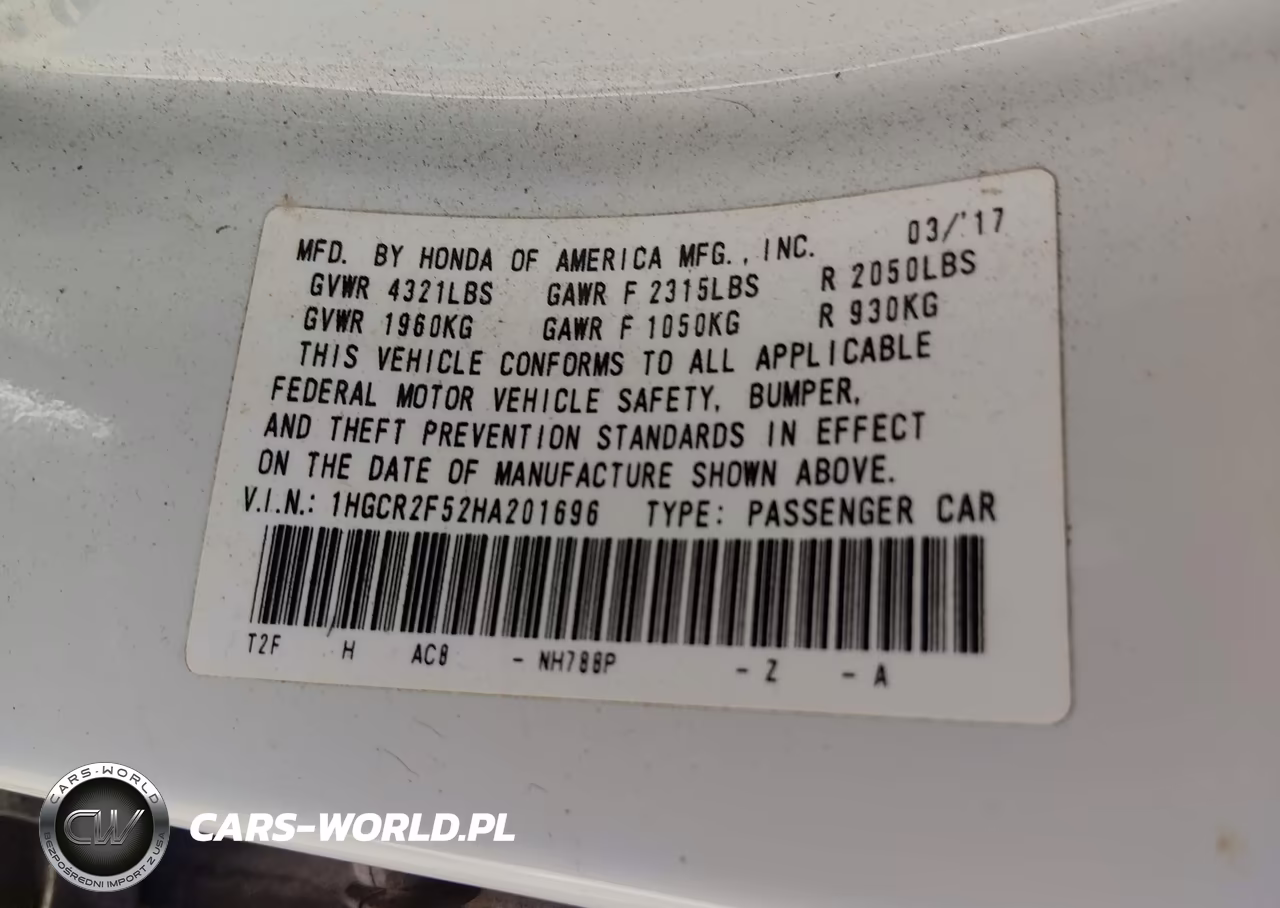 2017 Honda Accord Sport VIN:1HGCR2F52HA201696 - 9
