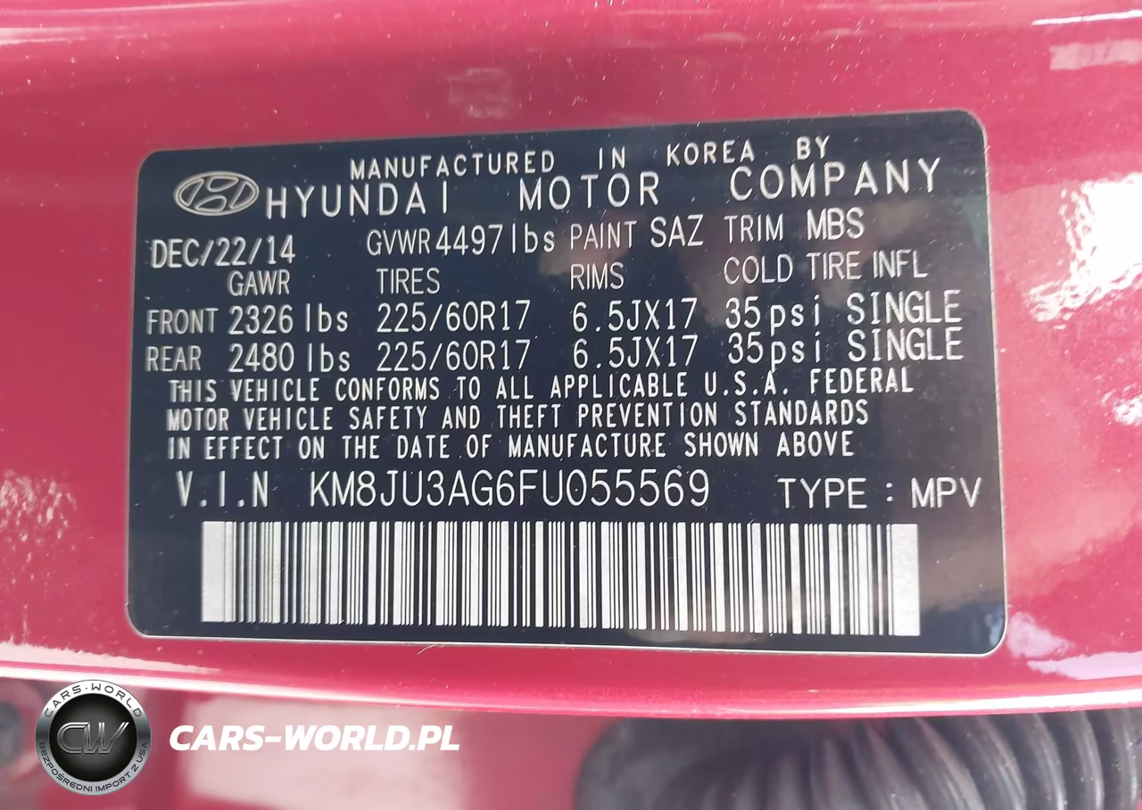 2015 Hyundai Tucson Se VIN:KM8JU3AG6FU055569 - 9