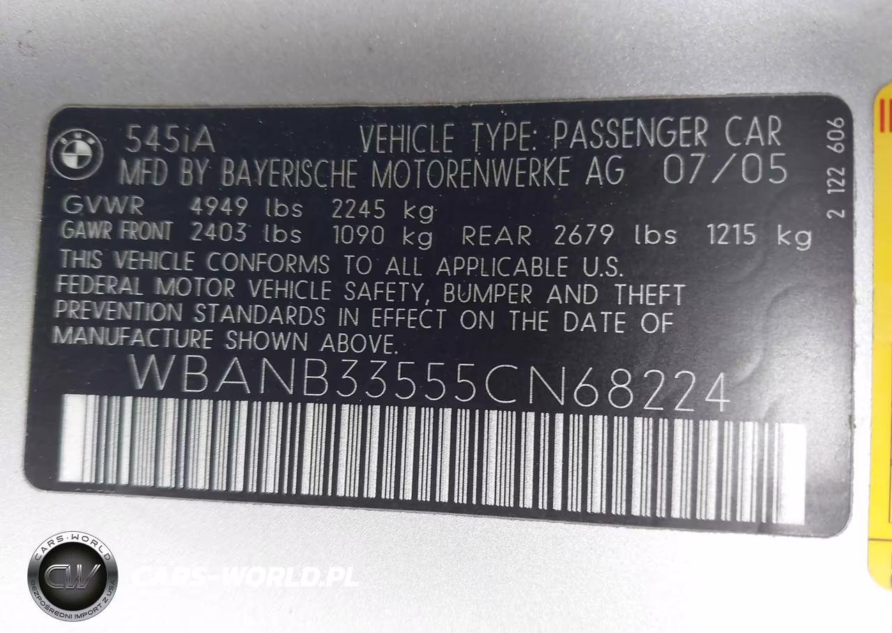 2005 BMW 545I VIN:WBANB33555CN68224 - 9