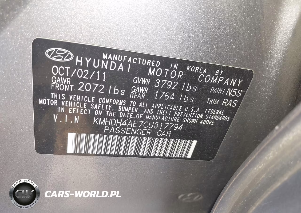 2012 Hyundai Elantra Limited (Ulsan Plant) VIN:KMHDH4AE7CU317794 - 9