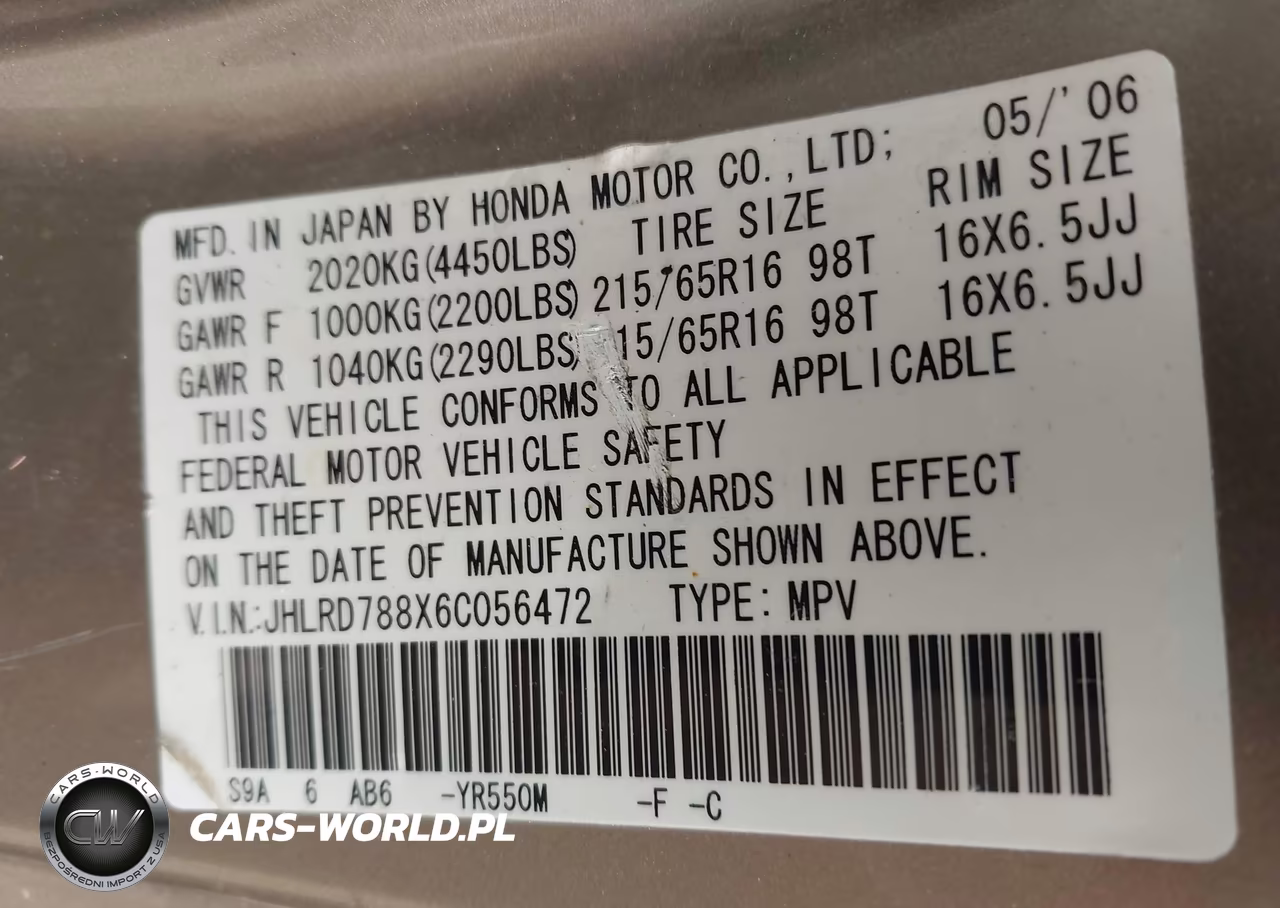 2006 Honda Cr-V Ex VIN:JHLRD788X6C056472 - 9
