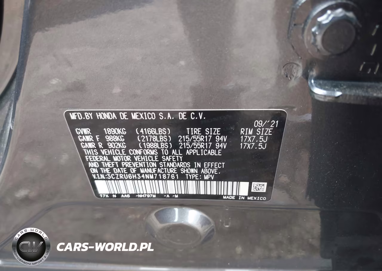 2022 Honda Hr-V Awd Lx VIN:3CZRU6H34NM718761 - 9