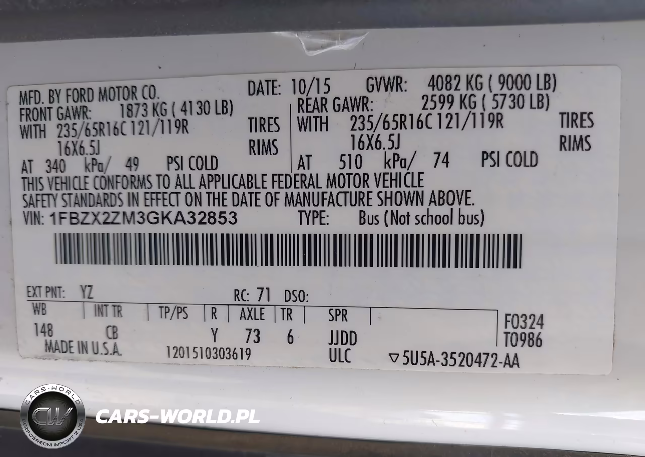 2016 Ford Transit T-350 VIN:1FBZX2ZM3GKA32853 - 9