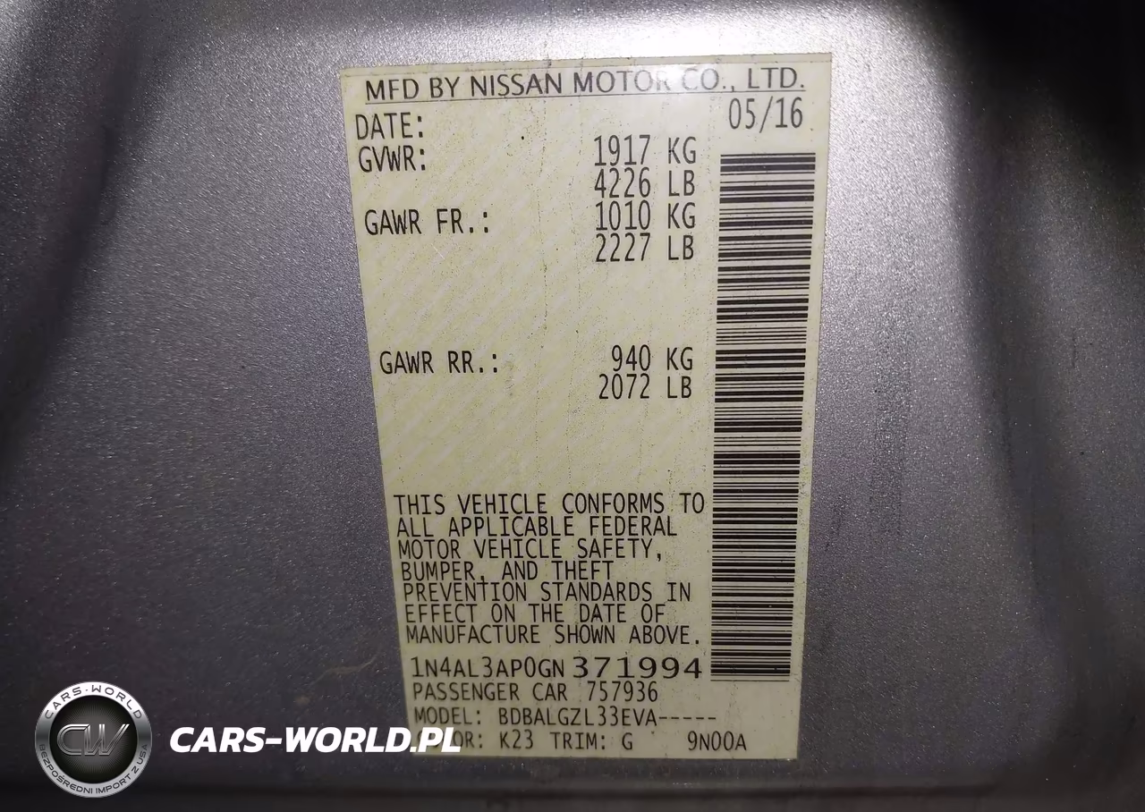 2016 Nissan Altima 2.5-2.5 S-2.5 Sl-2.5 Sr-2.5 Sv VIN:1N4AL3AP0GN371994 - 9