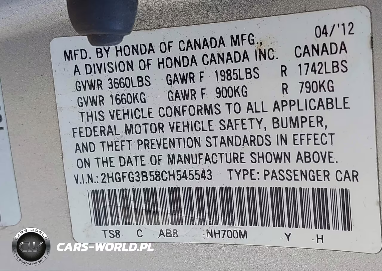 2012 Honda Civic Lx VIN:2HGFG3B58CH545543 - 9