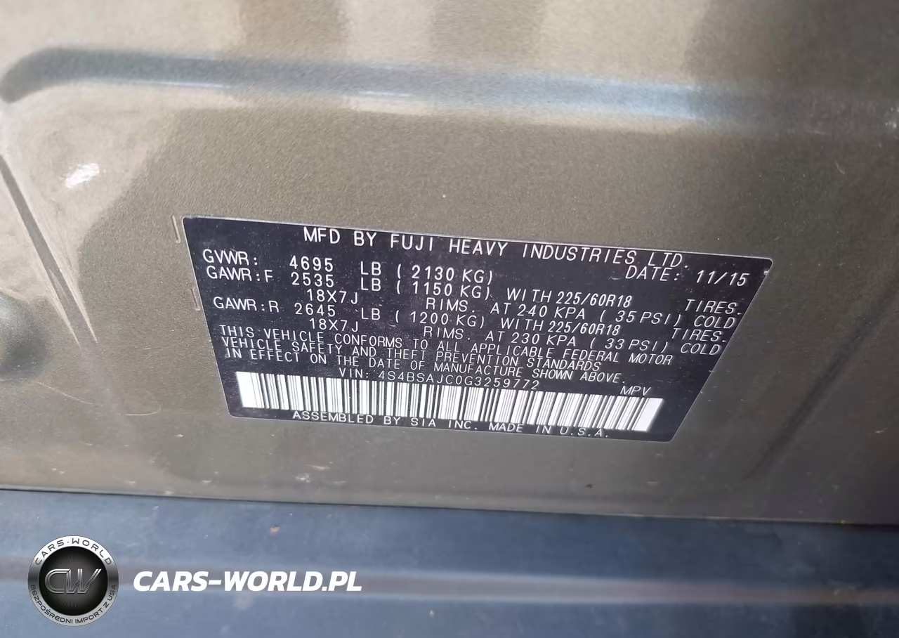 2016 Subaru Outback 2.5I Limited VIN:4S4BSAJC0G3259772 - 9