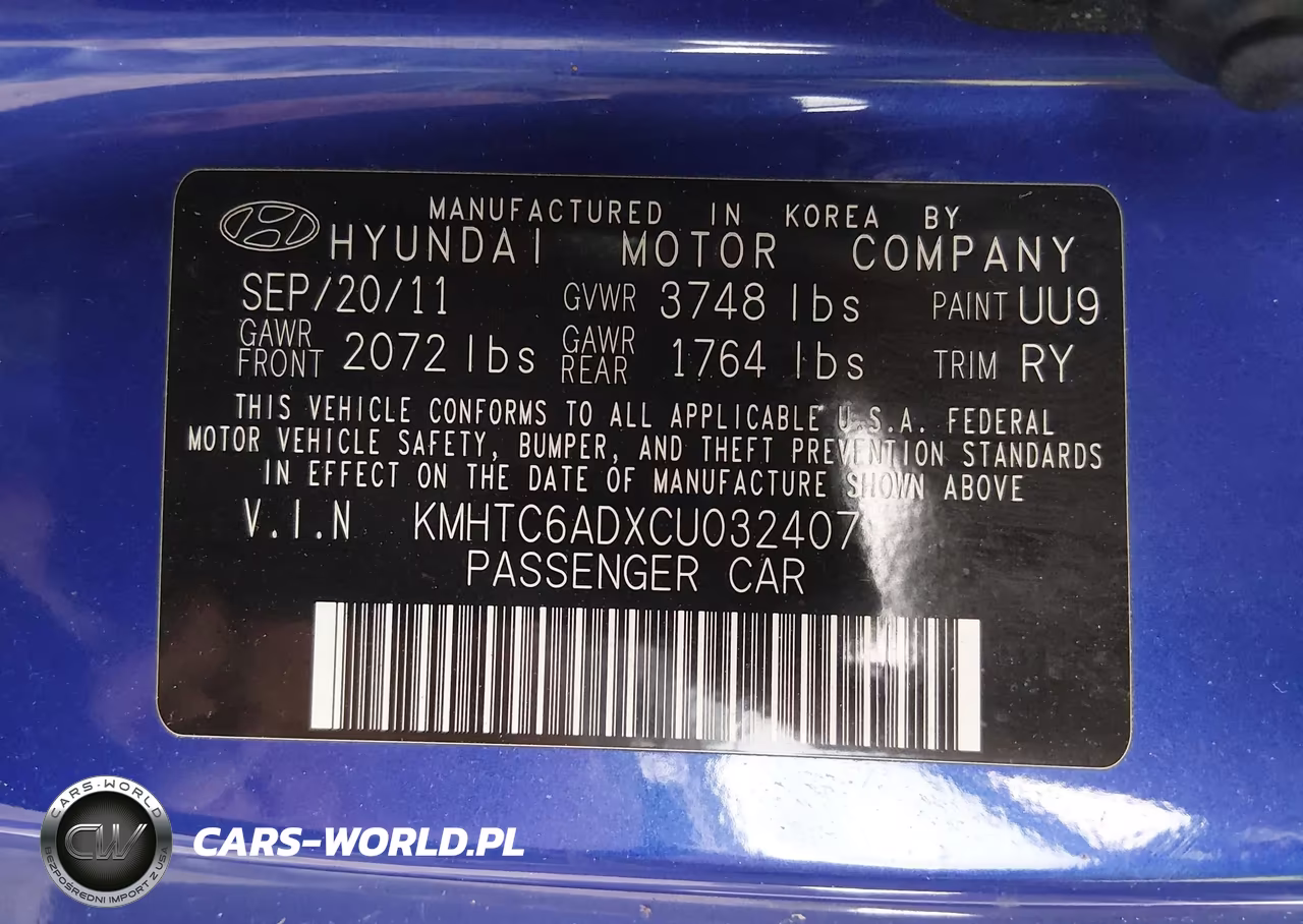 2012 Hyundai Veloster Base W-Black VIN:KMHTC6ADXCU032407 - 9