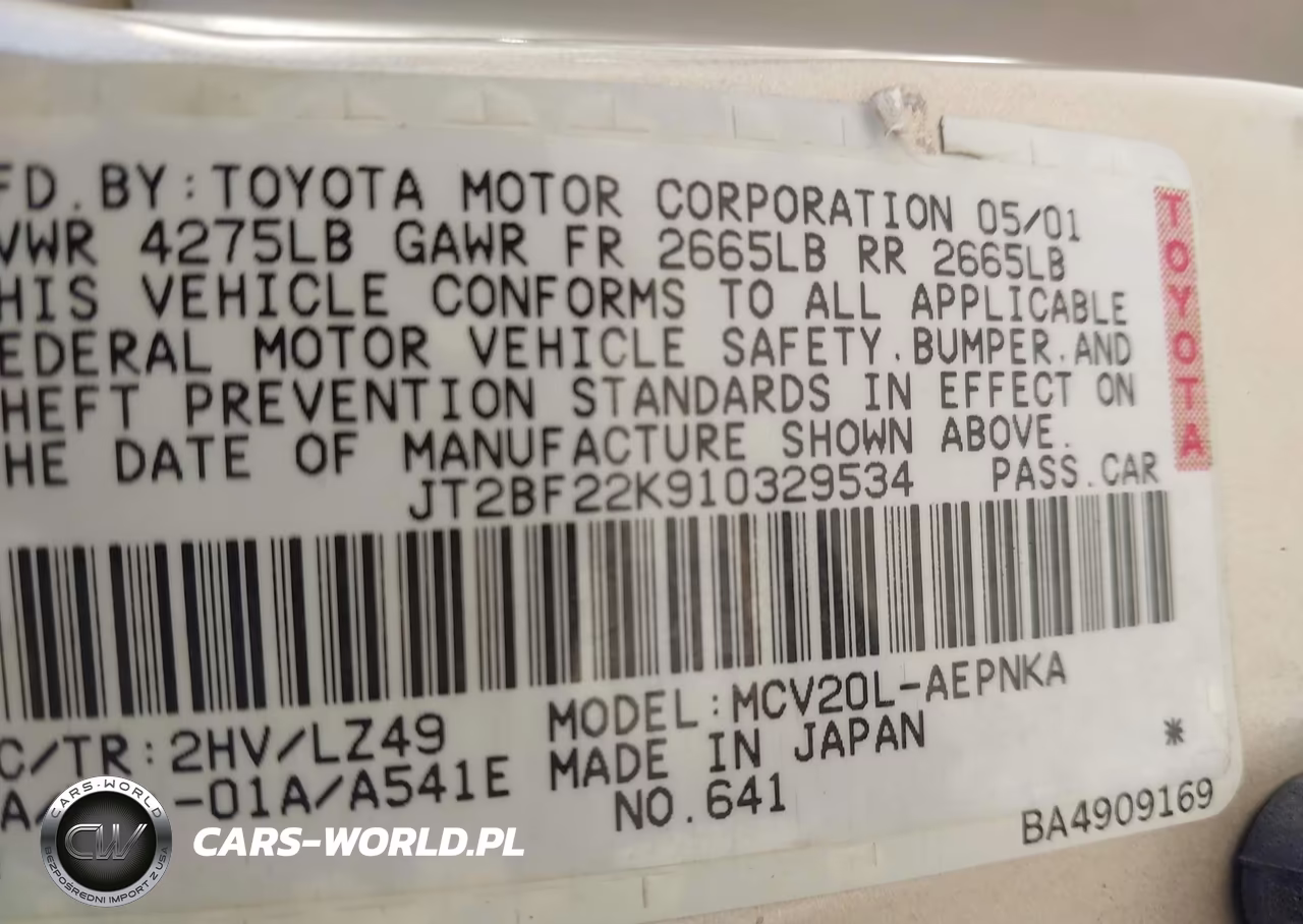 2001 Toyota Camry Le V6 VIN:JT2BF22K910329534 - 9