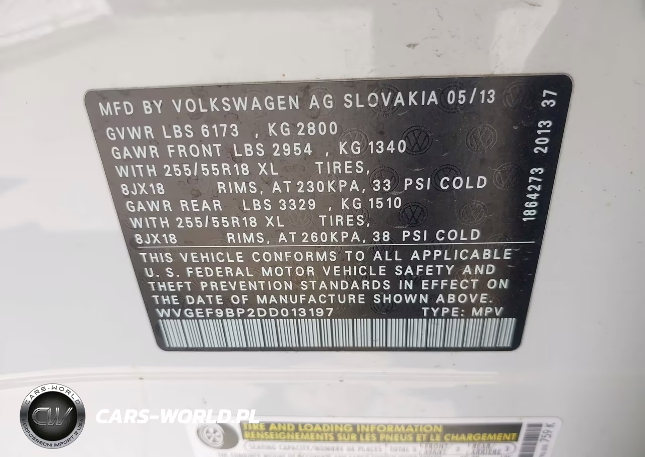 2013 Volkswagen Touareg Vr6 Sport VIN:WVGEF9BP2DD013197 - 9
