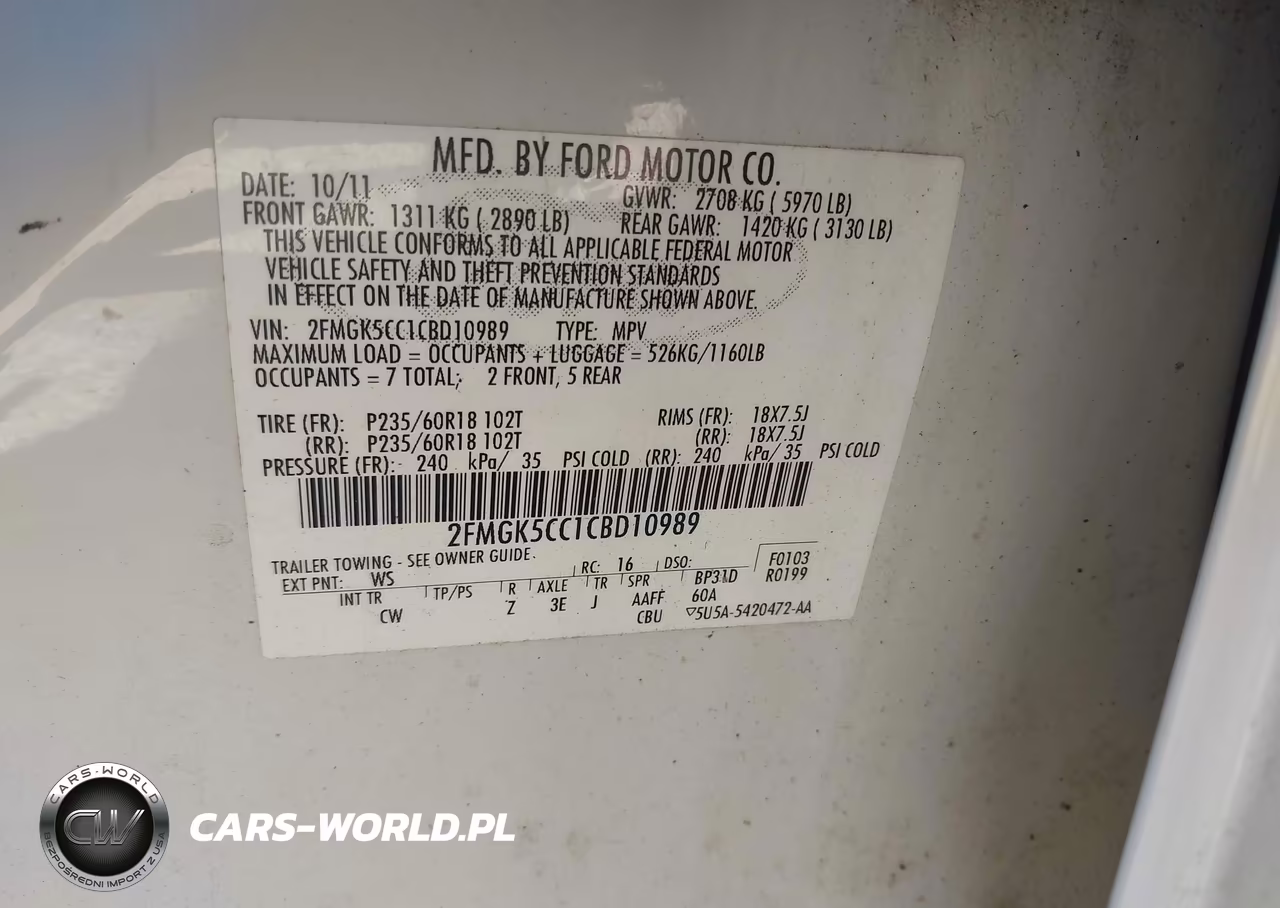 2012 Ford Flex Sel VIN:2FMGK5CC1CBD10989 - 9