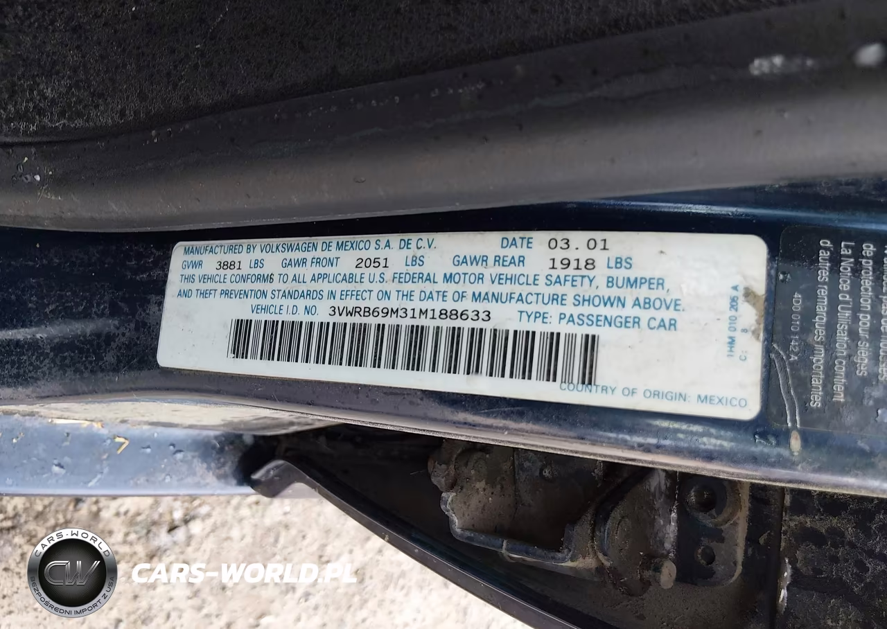 2001 Volkswagen Jetta Gl VIN:3VWRB69M31M188633 - 9