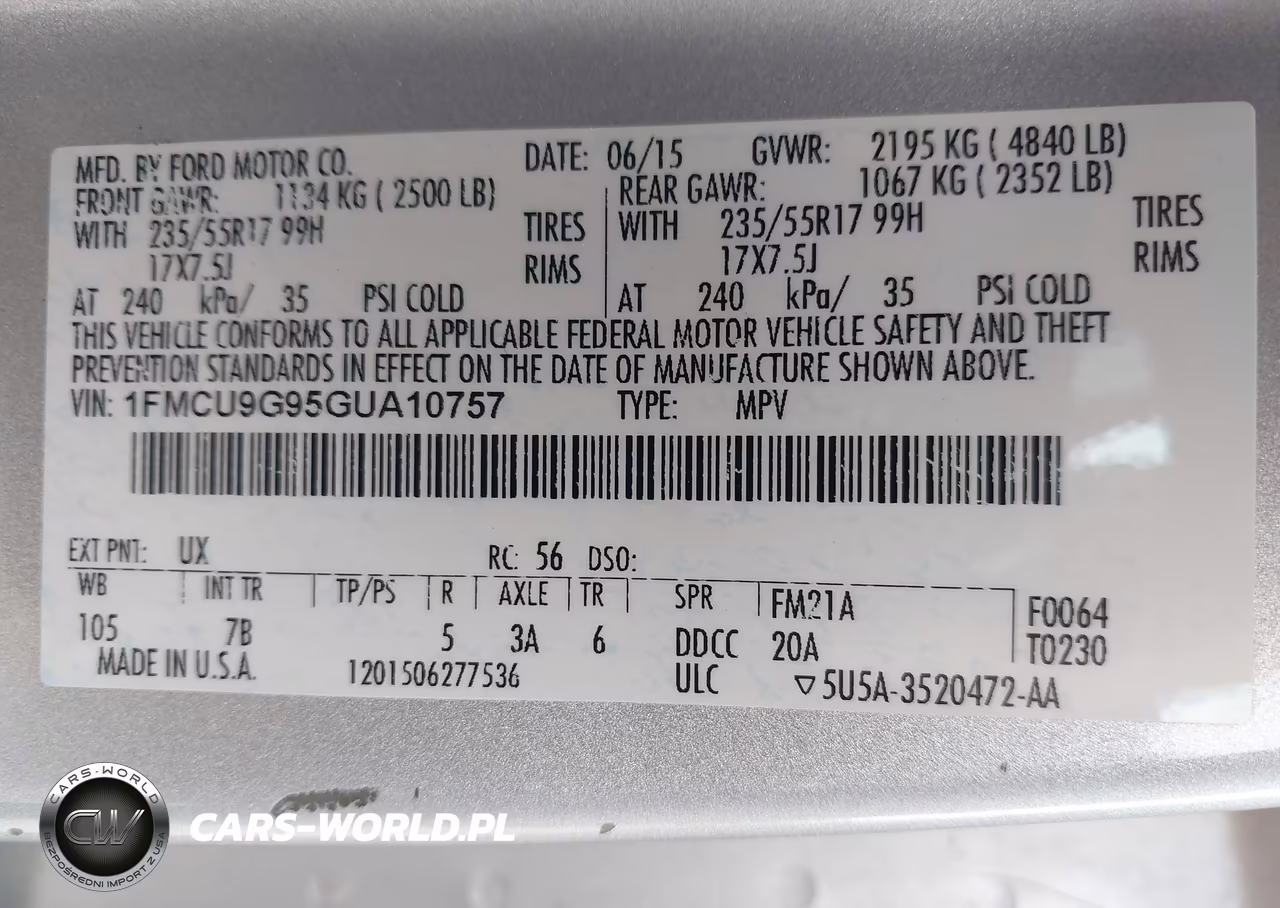 2016 Ford Escape Se VIN:1FMCU9G95GUA10757 - 9