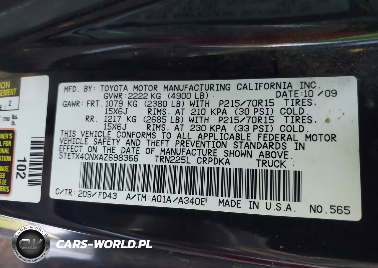 2010 Toyota Tacoma VIN:5TETX4CNXAZ698366 - 9