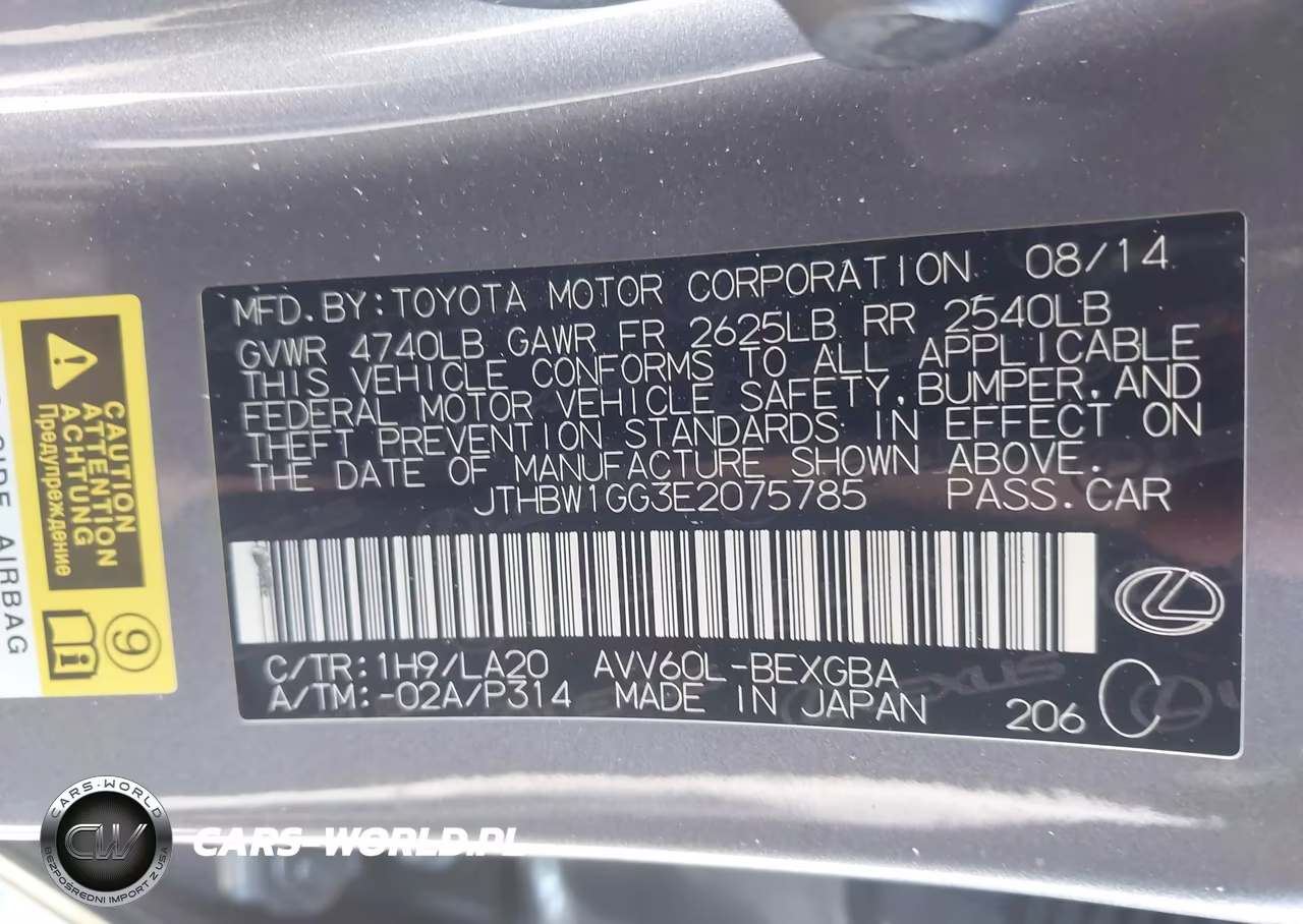2014 Lexus Es 300H VIN:JTHBW1GG3E2075785 - 9
