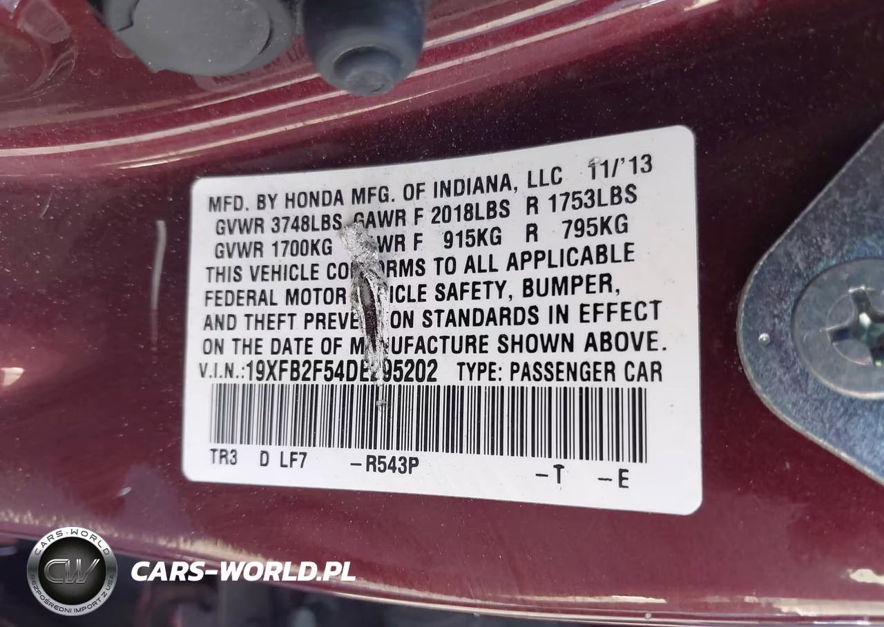 2013 Honda Civic Lx VIN:19XFB2F54DE295202 - 9