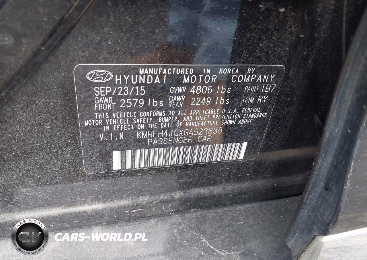 2016 Hyundai Azera Limited VIN:KMHFH4JGXGA523838 - 9