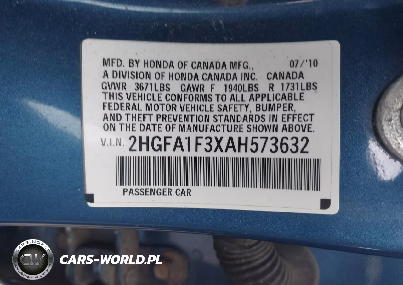 2010 Honda Civic Vp VIN:2HGFA1F3XAH573632 - 9