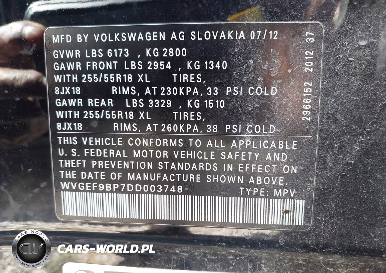 2013 Volkswagen Touareg Vr6 Sport VIN:WVGEF9BP7DD003748 - 9