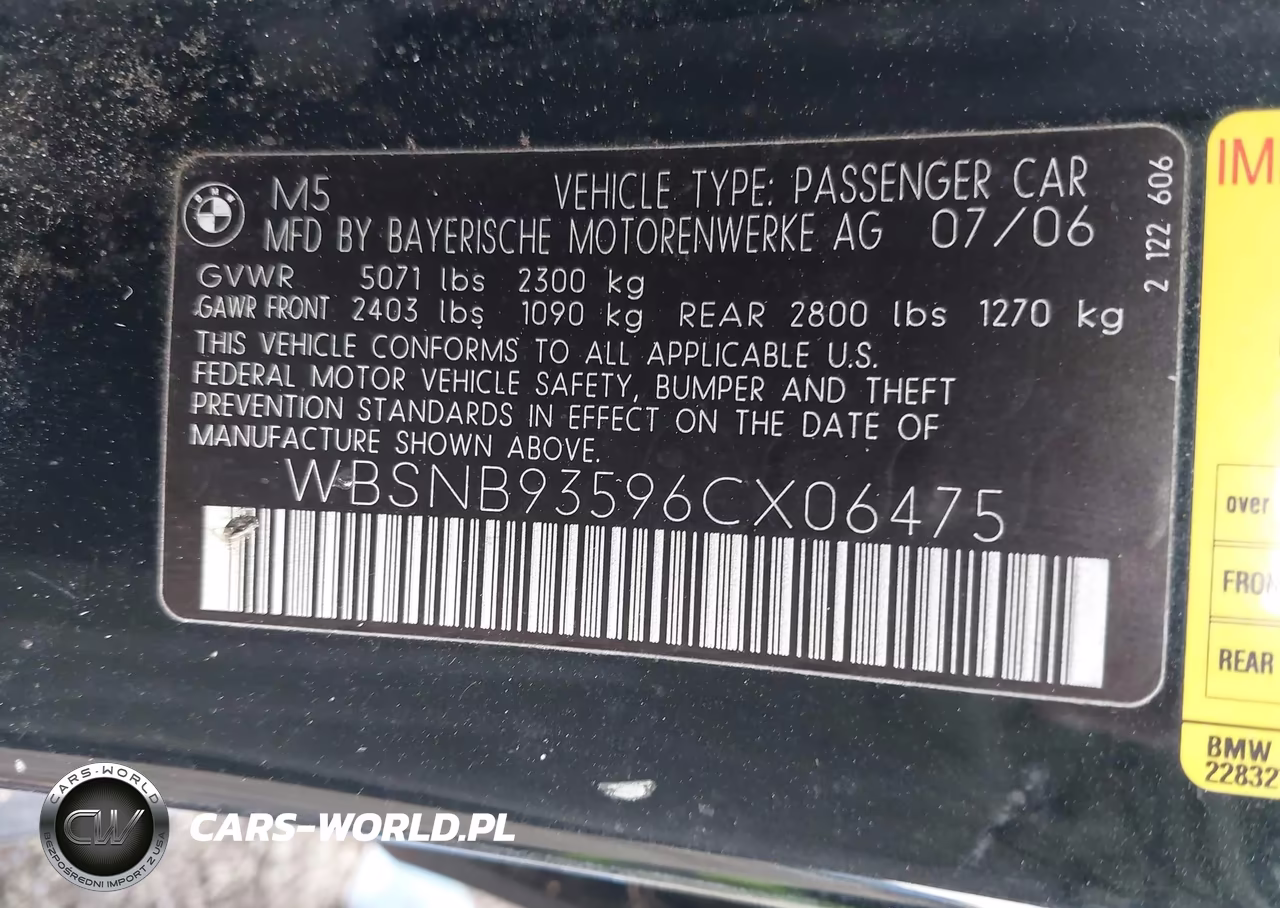 2006 BMW M5 VIN:WBSNB93596CX06475 - 9