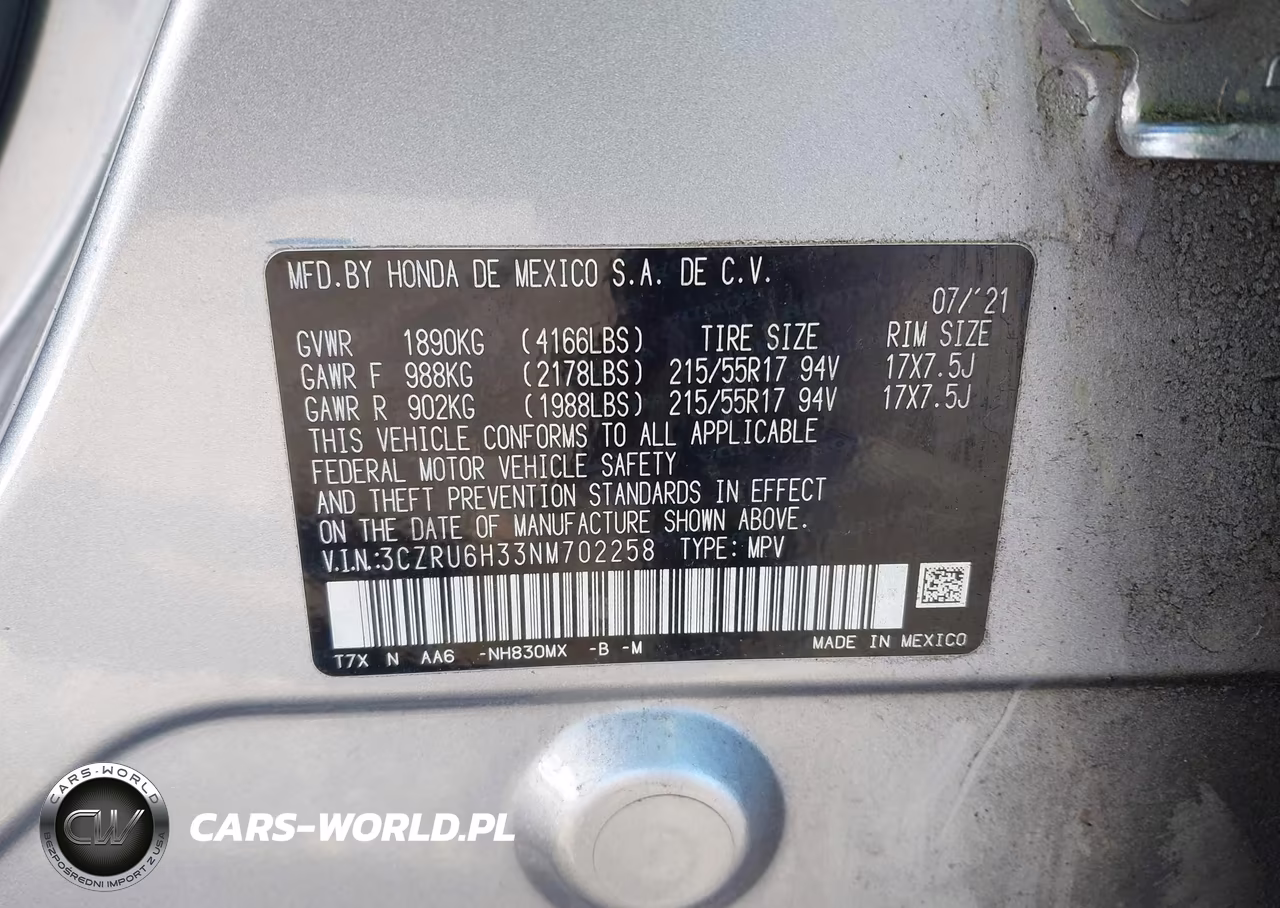 2022 Honda Hr-V Awd Lx VIN:3CZRU6H33NM702258 - 9