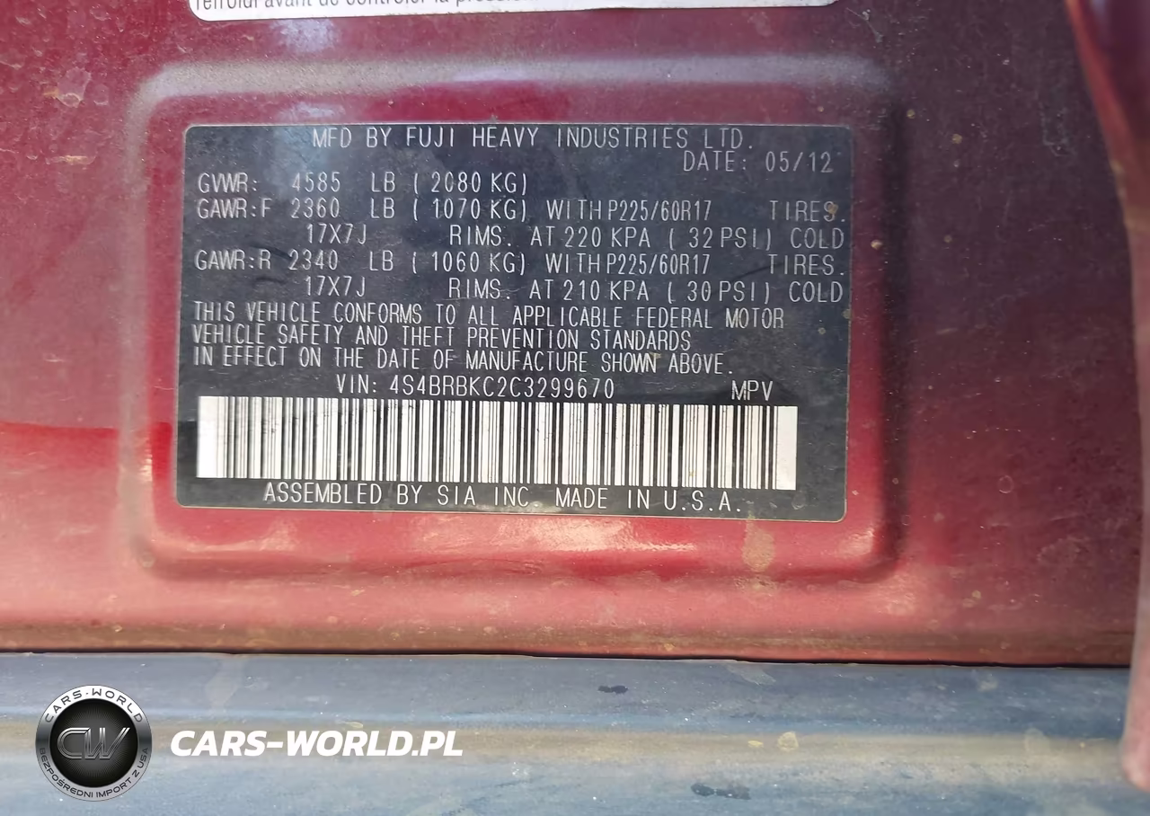 2012 Subaru Outback 2.5I Limited VIN:4S4BRBKC2C3299670 - 9