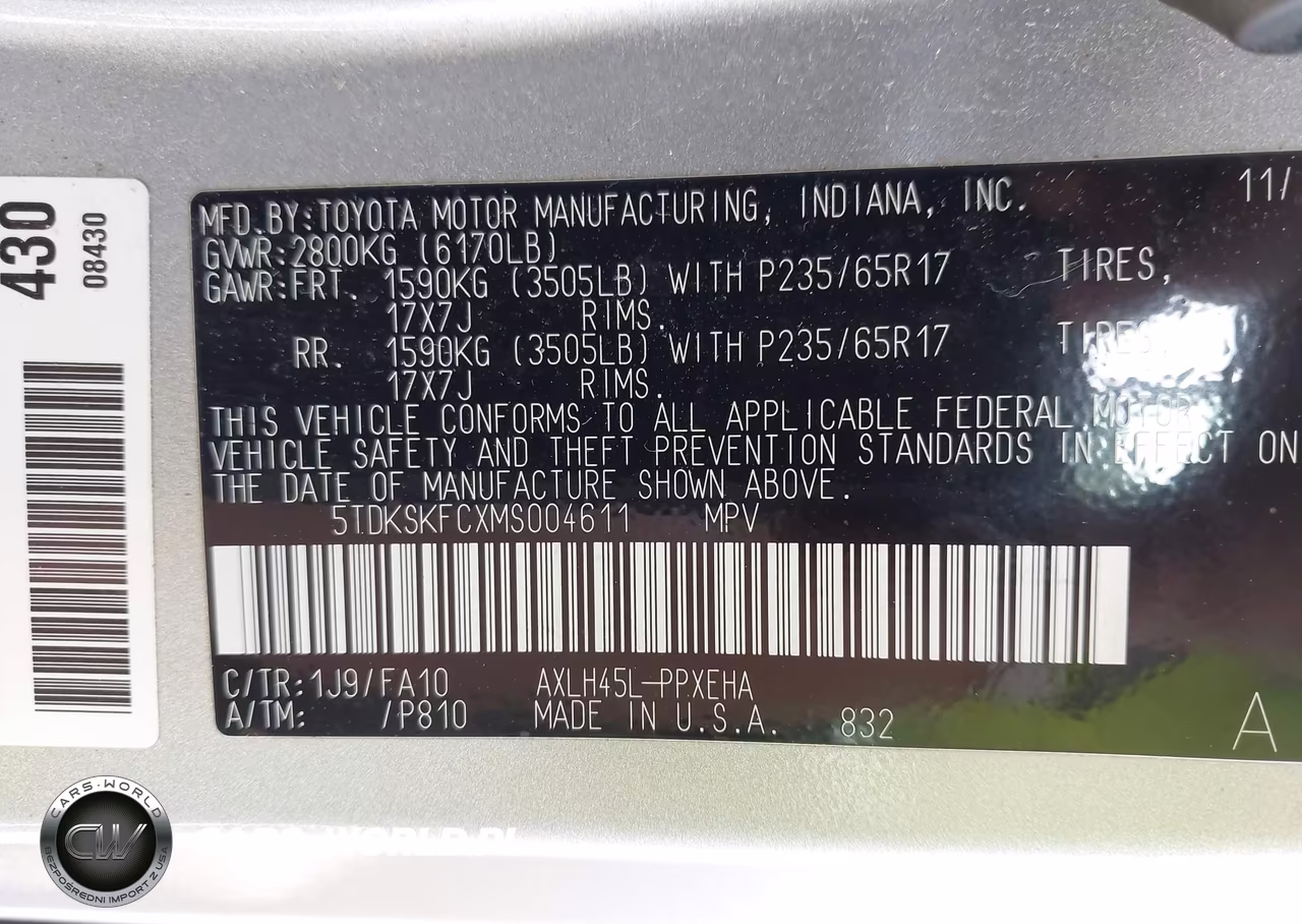 2021 Toyota Sienna Le VIN:5TDKSKFCXMS004611 - 9