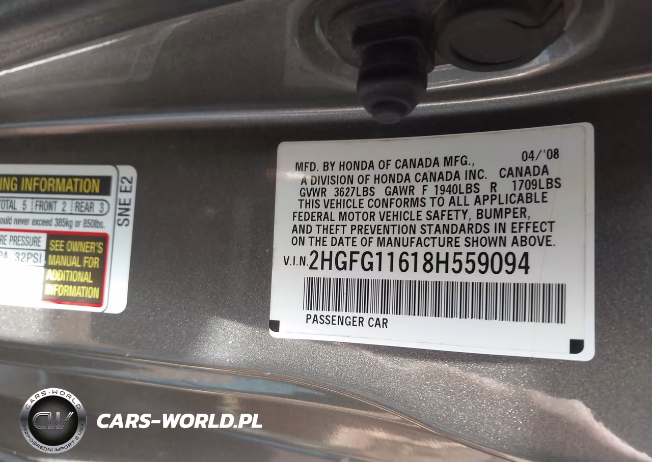 2008 Honda Civic Lx VIN:2HGFG11618H559094 - 9