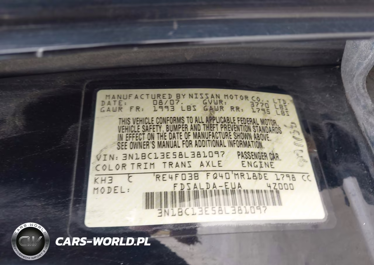 2008 Nissan Versa 1.8S VIN:3N1BC13E58L381097 - 9
