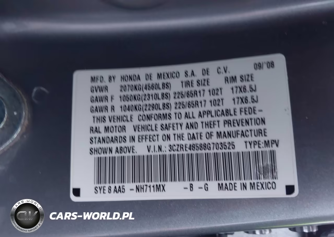 2008 Honda Cr-V Ex VIN:3CZRE48588G703525 - 9