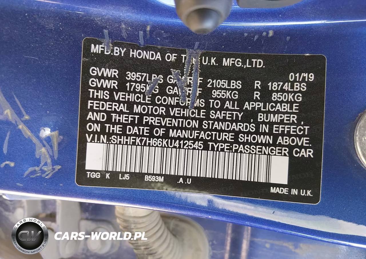 2019 Honda Civic Ex VIN:SHHFK7H66KU412545 - 9
