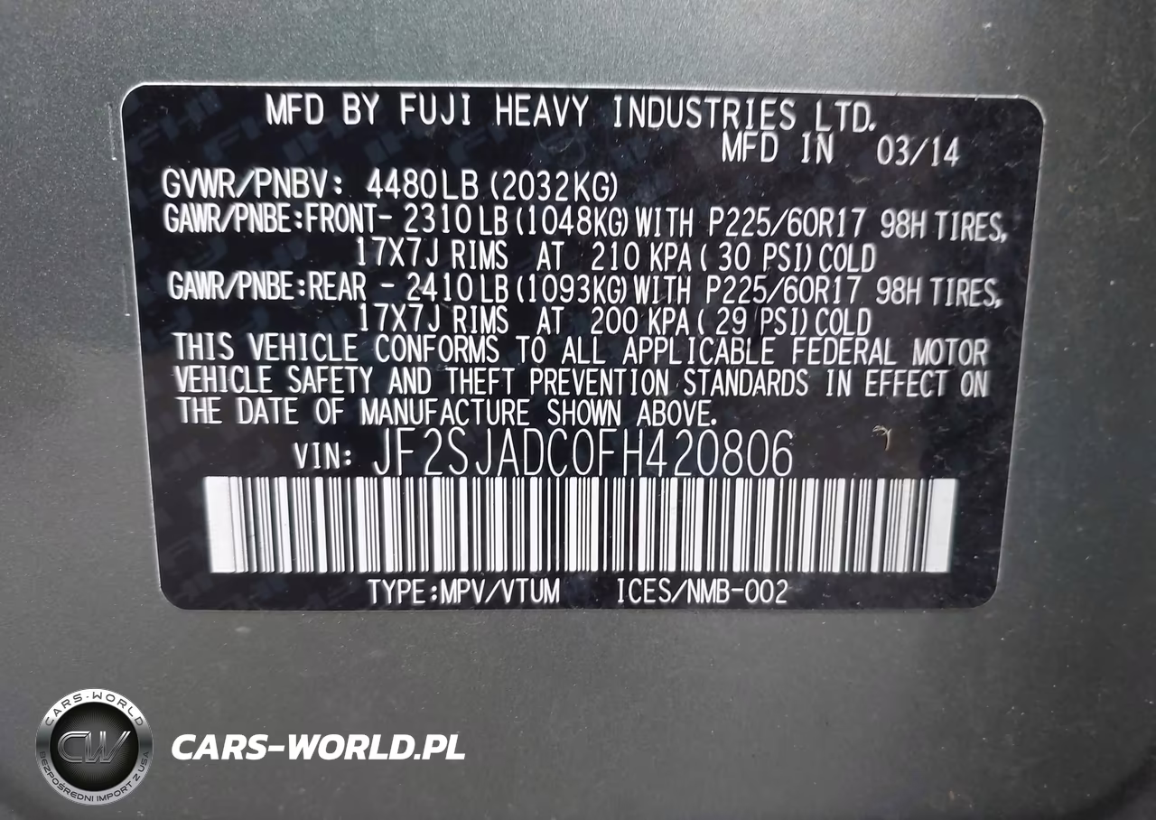 2015 Subaru Forester 2.5I Premium VIN:JF2SJADC0FH420806 - 9