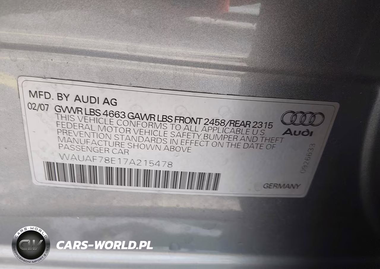 2007 Audi A4 2.0T VIN:WAUAF78E17A215478 - 9