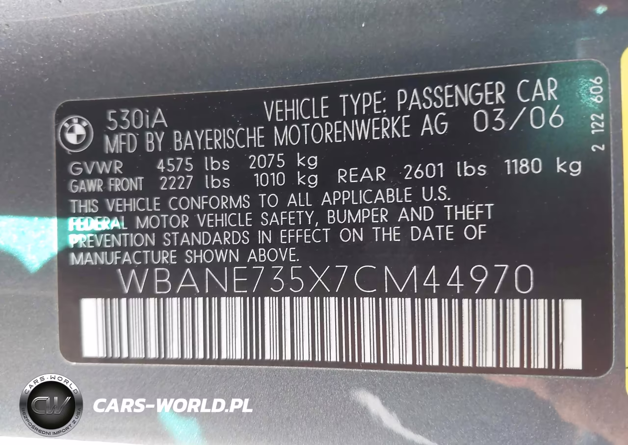 2007 BMW 530I VIN:WBANE735X7CM44970 - 9