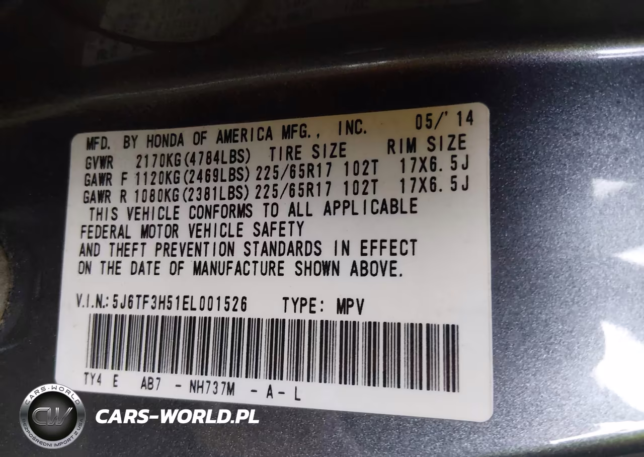 2014 Honda Crosstour Ex-L VIN:5J6TF3H51EL001526 - 9