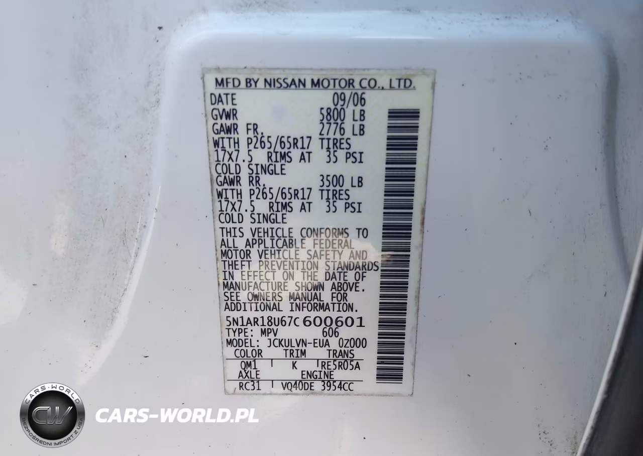 2007 Nissan Pathfinder VIN:5N1AR18U67C600601 - 9