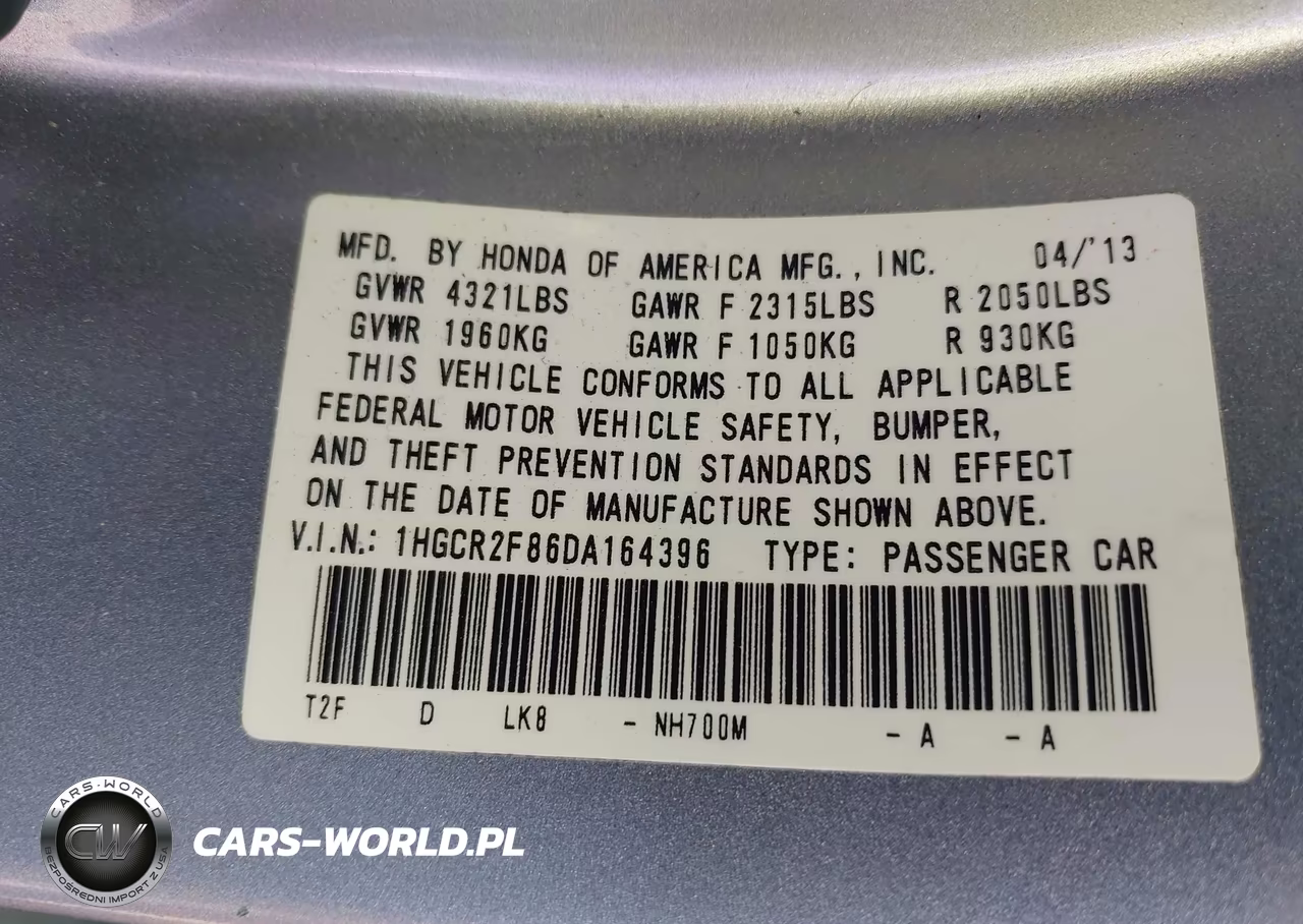 2013 Honda Accord Ex-L VIN:1HGCR2F86DA164396 - 9
