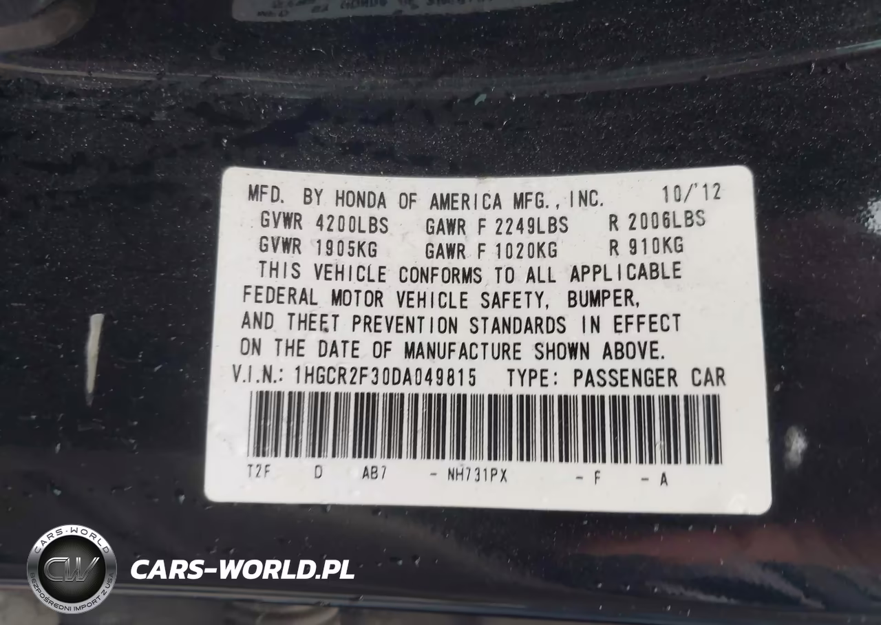 2013 Honda Accord Lx VIN:1HGCR2F30DA049815 - 9
