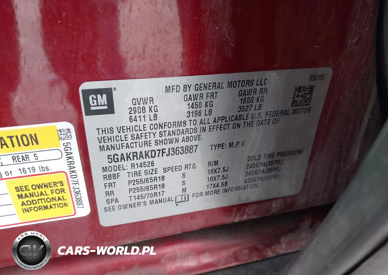 2015 Buick Enclave Convenience VIN:5GAKRAKD7FJ363887 - 9