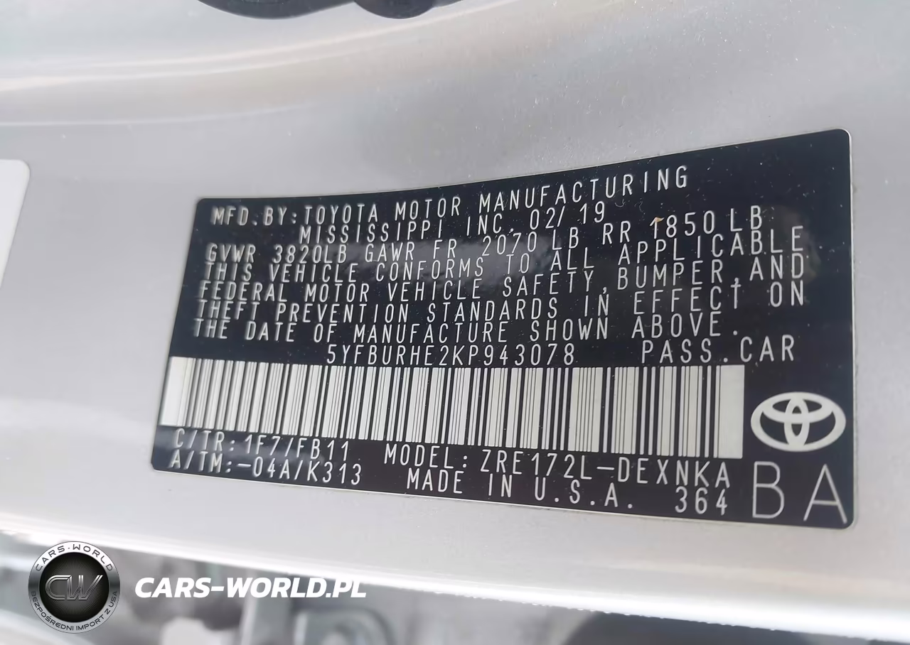 2019 Toyota Corolla Le VIN:5YFBURHE2KP943078 - 9