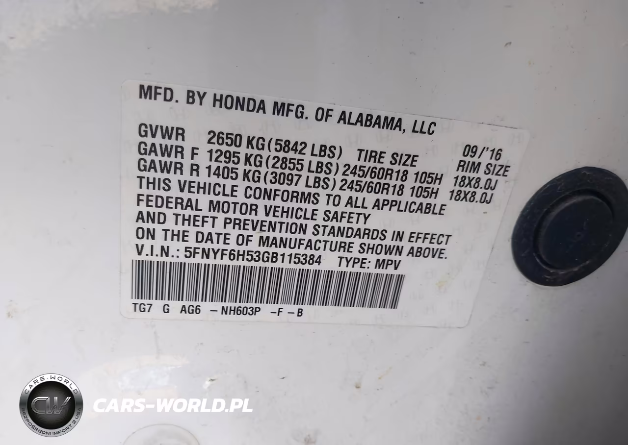 2016 Honda Pilot Ex-L VIN:5FNYF6H53GB115384 - 9