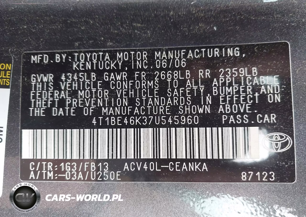 2007 Toyota Camry Le VIN:4T1BE46K37U545960 - 9